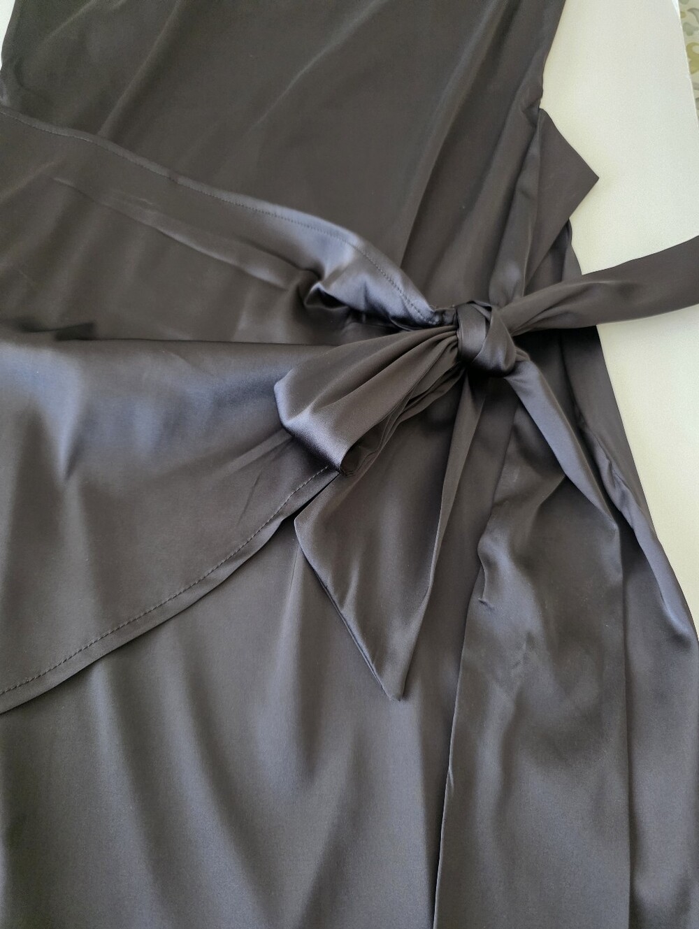Black Satin Slip Dress Medium Wrap Waist Party Wedding